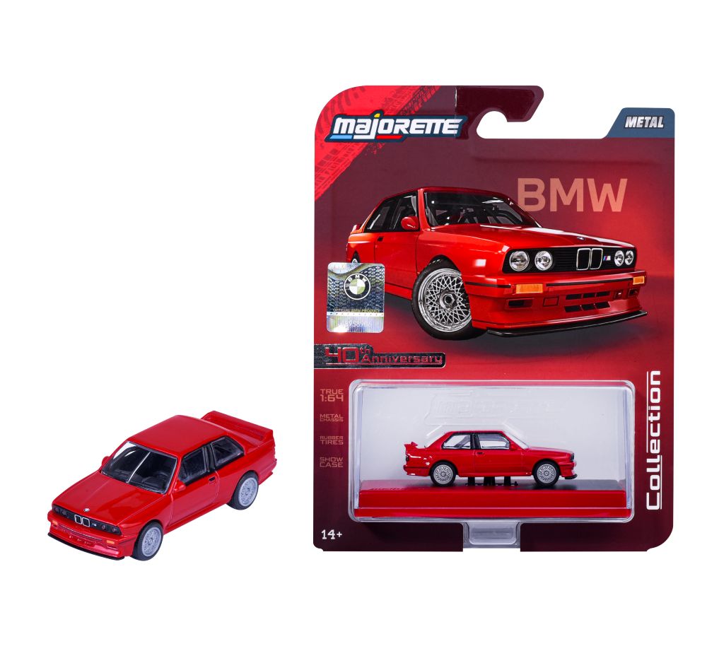 Majorette 1:64 Scale BMW M3 E30 Red 40th Anniversary Collector’s Edition Die-Cast Model Car | Metal Chassis, Rubber Tyres & Premium Display Show Case Collection