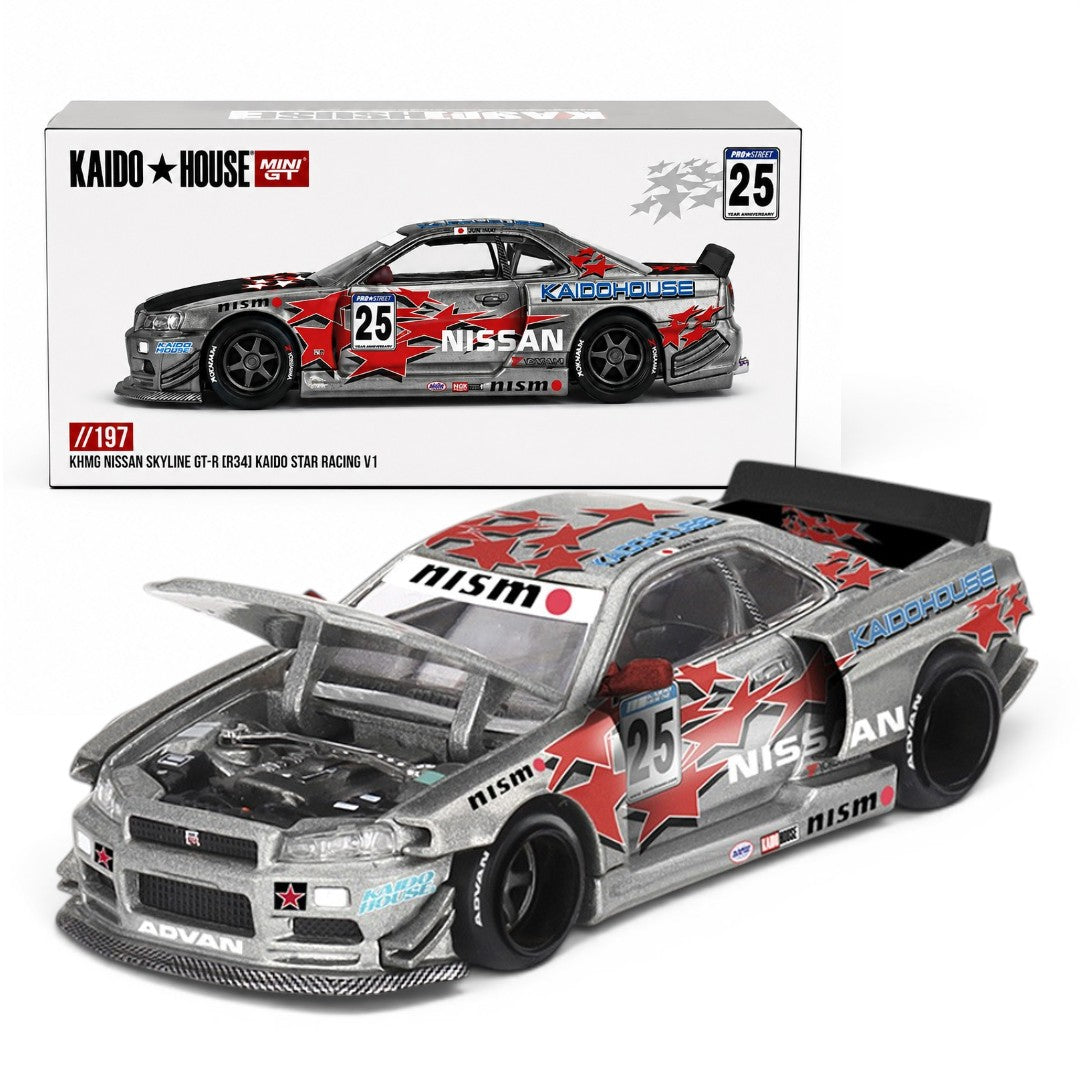 Kaido House x MINI GT 1:64 Nissan Skyline GT-R (R34) Kaido Star Racing V1 | KHMG197 | Collector Box | BGX