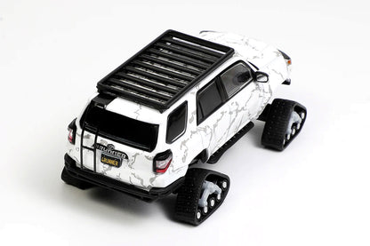 GCD 1:64 Toyota 4Runner Widebody Pre-Runner Arctic White Diecast Model Car with Snow Tracks & Roof Rack