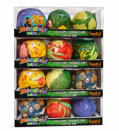 Santoi Monster Balls – Set of 3 Assorted Monster Design Balls | Toss, Bounce & Catch Soft Balls for Kids | Sensory & Fun Play Balls