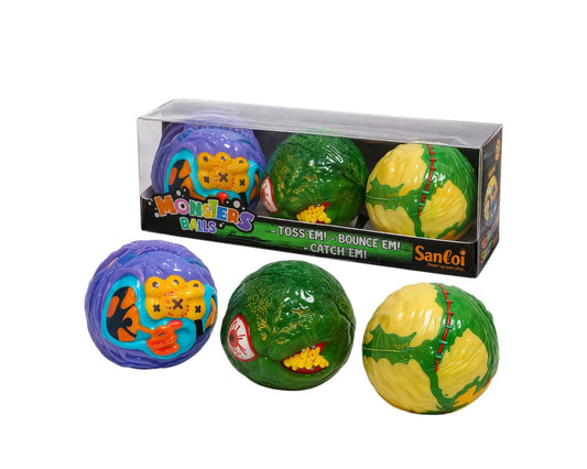 Santoi Monster Balls – Set of 3 Assorted Monster Design Balls | Toss, Bounce & Catch Soft Balls for Kids | Sensory & Fun Play Balls