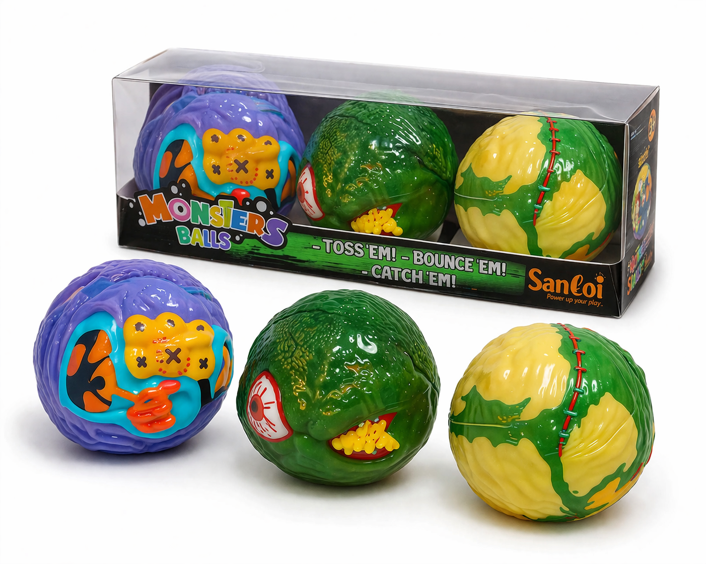 Santoi Monster Balls – Set of 3 Assorted Monster Design Balls 