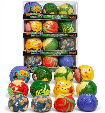 Santoi Monster Balls – Set of 3 Assorted Monster Design Balls | Toss, Bounce & Catch Soft Balls for Kids | Sensory & Fun Play Balls
