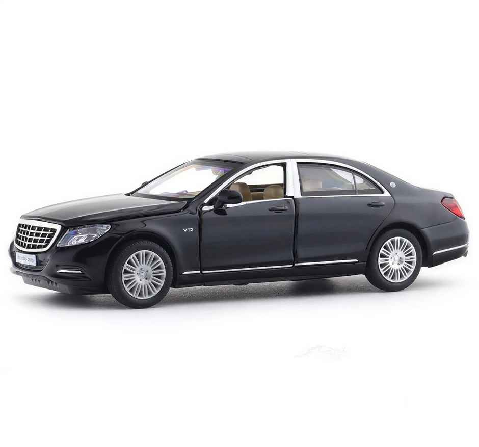 MSZ 1:32 Mercedes-Benz S600 Diecast Luxury Sedan, Black – Pull Back Model Car with Opening Bonnet for Collectors