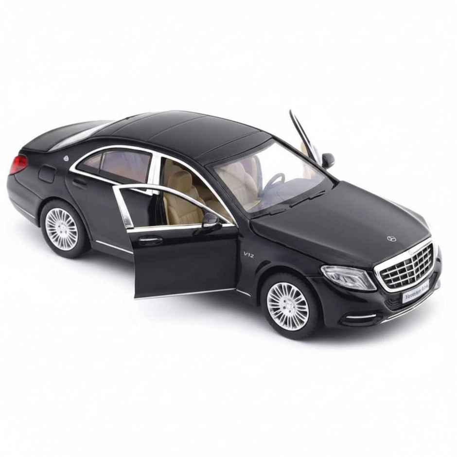MSZ 1:32 Mercedes-Benz S600 Diecast Luxury Sedan, Black – Pull Back Model Car with Opening Bonnet for Collectors