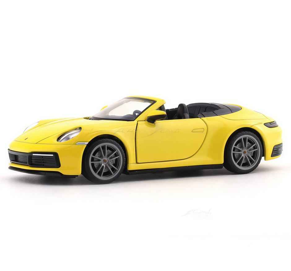 MSZ 1:32 Porsche 911 Carrera Cabriolet Diecast Car, Yellow – Pull