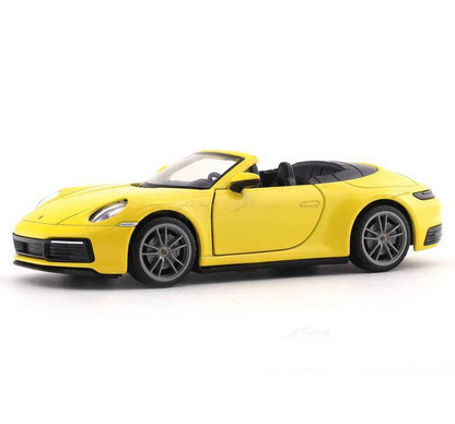MSZ 1:32 Porsche 911 Carrera Cabriolet Diecast Car, Yellow – Pull Back Convertible Model for Collectors