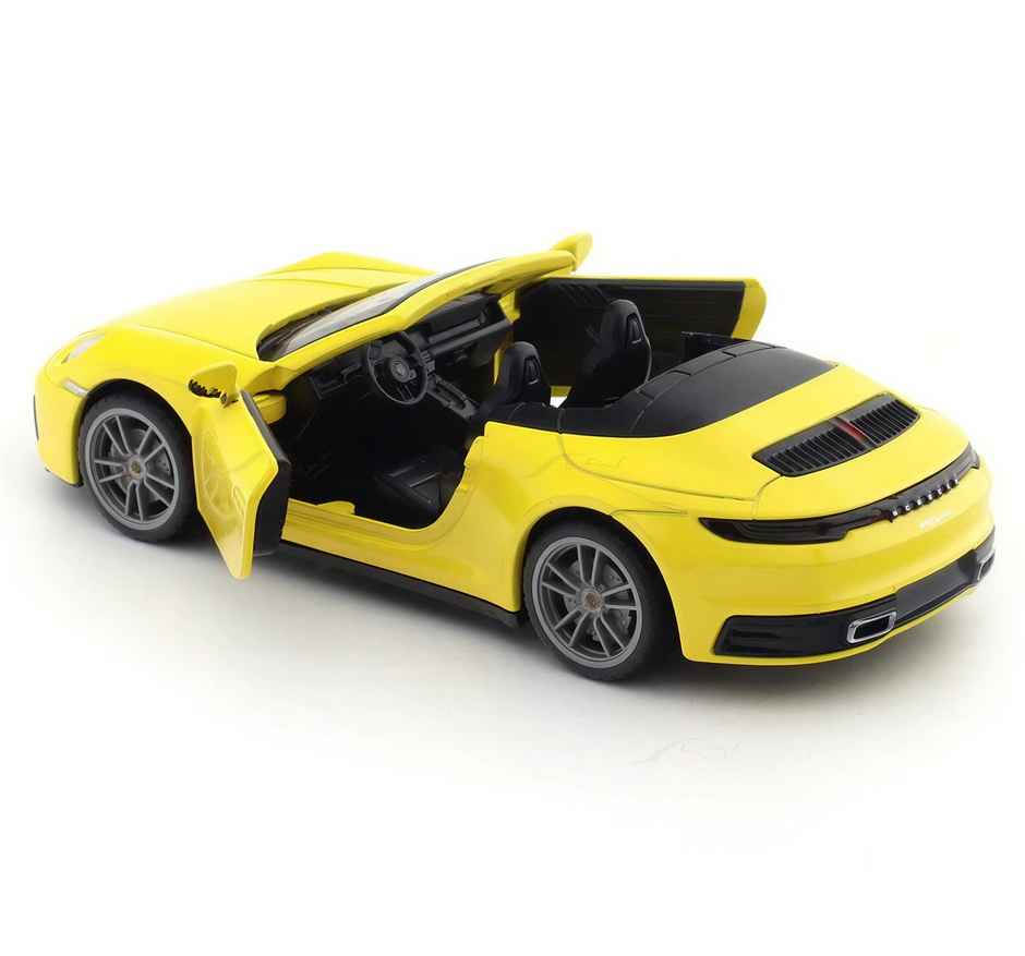 MSZ 1:32 Porsche 911 Carrera Cabriolet Diecast Car, Yellow – Pull Back Convertible Model for Collectors