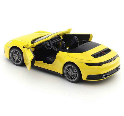 MSZ 1:32 Porsche 911 Carrera Cabriolet Diecast Car, Yellow – Pull Back Convertible Model for Collectors