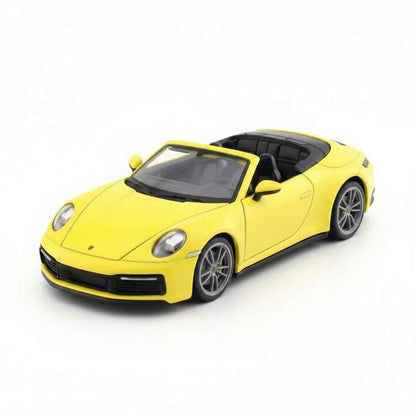 MSZ 1:32 Porsche 911 Carrera Cabriolet Diecast Car, Yellow – Pull Back Convertible Model for Collectors