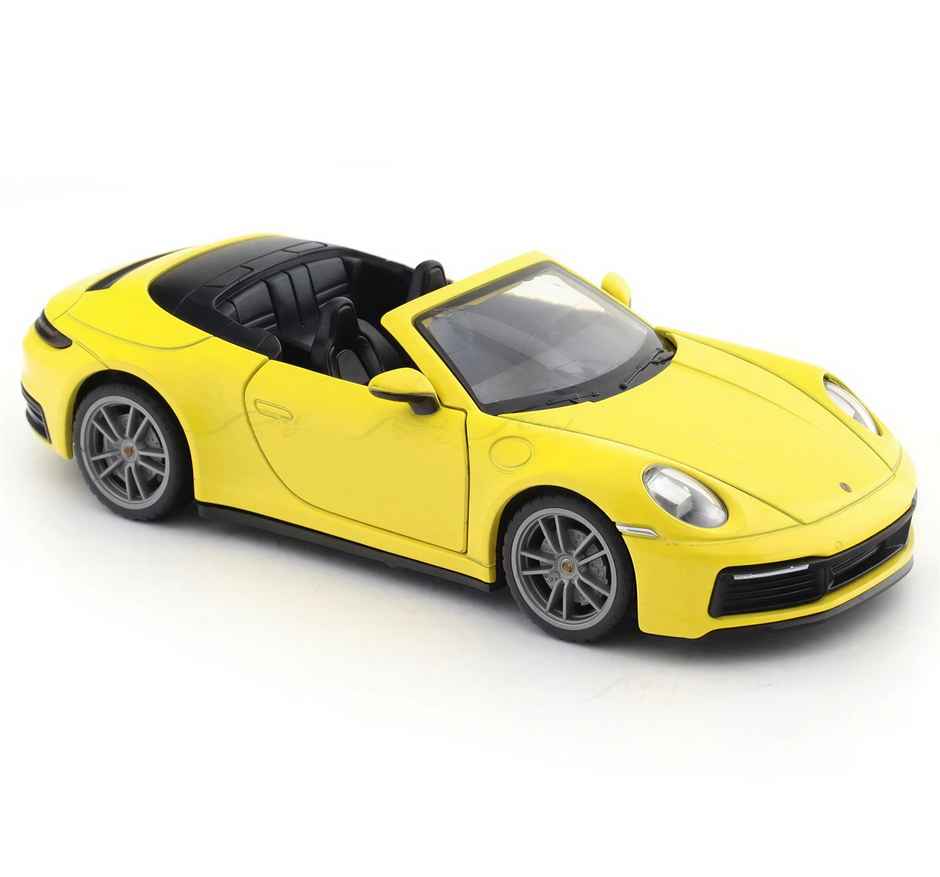 MSZ 1:32 Porsche 911 Carrera Cabriolet Diecast Car, Yellow – Pull Back Convertible Model for Collectors