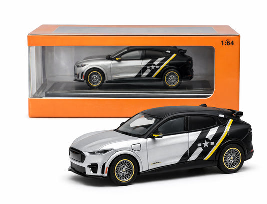 GCD Ford Mustang Mach-e GT SUV Diecast Model 1:64 Scale – Silver & Black Racing Livery Collector Car with Display Box