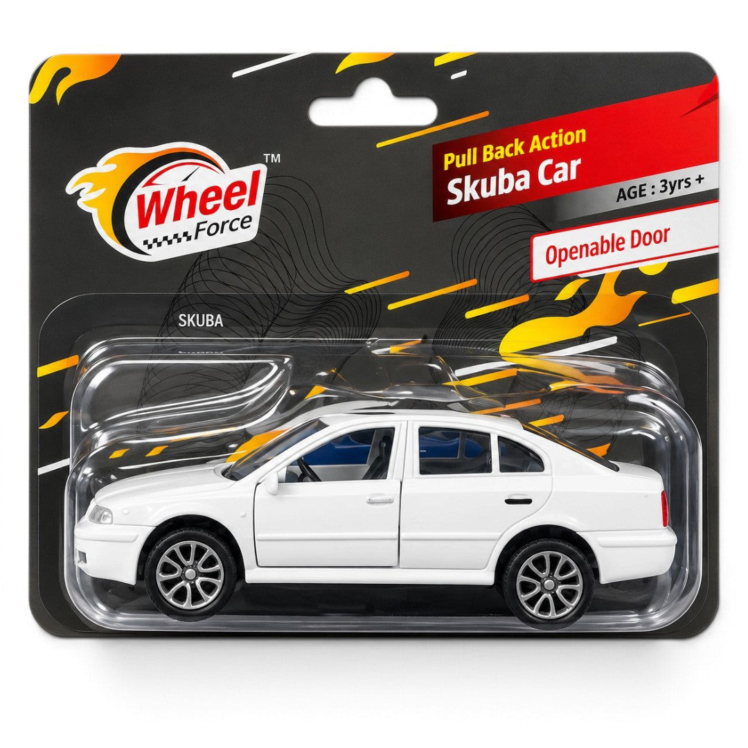 Centy Wheel Force Skuba Car (White) | Pull Back Action Toy Sedan with Openable Doors for Kids
