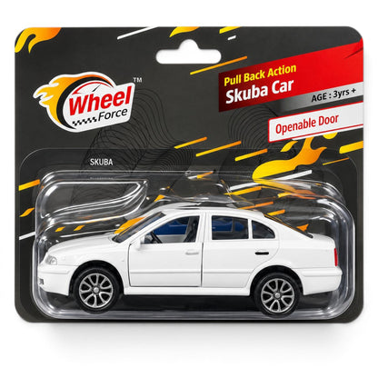 Centy Wheel Force Skuba Car (White) | Pull Back Action Toy Sedan with Openable Doors for Kids