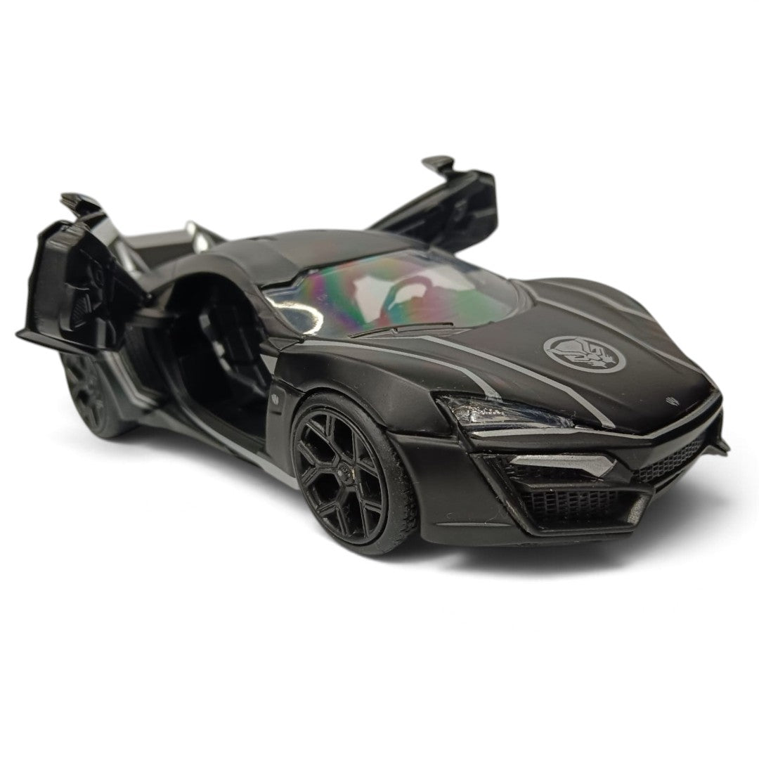 (Damaged Box) Jada 1:24 Scale Fast & Furious Lykan Hypersport Diecast Model Car | Black Collectible Movie Car with Opening Doors