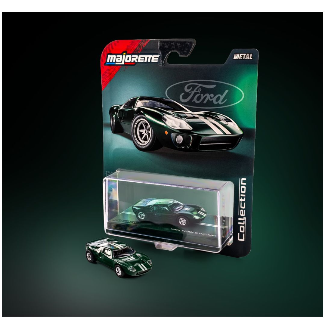 Majorette 1:64 Scale 1966 Ford GT40 MK1 Green Collector’s Edition Die-Cast Model Car | Metal Chassis, Rubber Tyres & Premium Display Show Case Collection