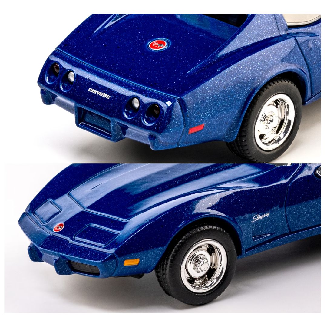 Majorette 1:64 Scale 1976 Chevrolet Corvette C3 Blue Collector’s Edition Die-Cast Model Car | Metal Chassis, Rubber Tyres & Premium Display Show Case Collection