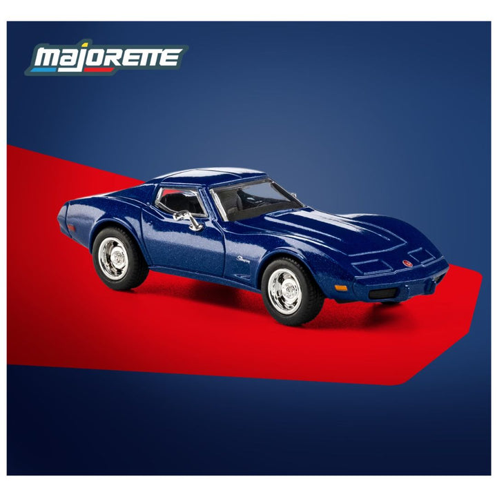 Majorette 1:64 Scale 1976 Chevrolet Corvette C3 Blue Collector’s Edition Die-Cast Model Car | Metal Chassis, Rubber Tyres & Premium Display Show Case Collection