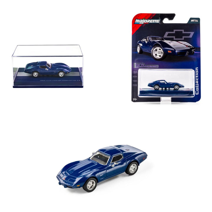 Majorette 1:64 Scale 1976 Chevrolet Corvette C3 Blue Collector’s Edition Die-Cast Model Car | Metal Chassis, Rubber Tyres & Premium Display Show Case Collection