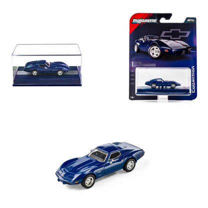 Majorette 1:64 Scale 1976 Chevrolet Corvette C3 Blue Collector’s Edition Die-Cast Model Car | Metal Chassis, Rubber Tyres & Premium Display Show Case Collection