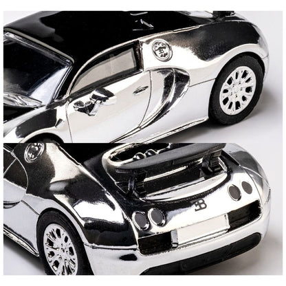 Majorette 1:64 Scale 2005 Bugatti Veyron 16.4 Super Sport Silver Chrome Collector’s Edition Die-Cast Model Car | Metal Chassis, Rubber Tyres & Premium Display Show Case Collection