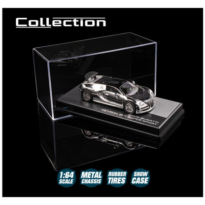 Majorette 1:64 Scale 2005 Bugatti Veyron 16.4 Super Sport Silver Chrome Collector’s Edition Die-Cast Model Car | Metal Chassis, Rubber Tyres & Premium Display Show Case Collection