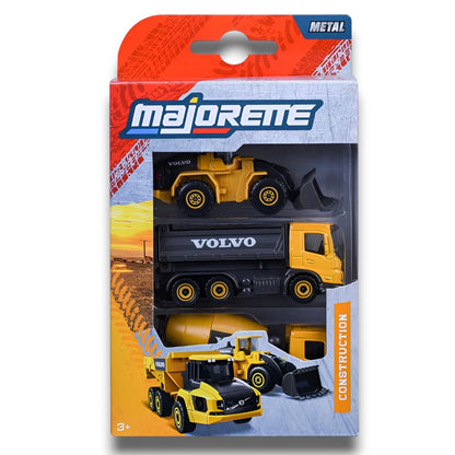 Majorette Volvo Construction Vehicle Set – (Wheel Loader, Cement Mixer & Truck Dumper)3 Piece Die-Cast Construction Trucks Toy Set (3+)