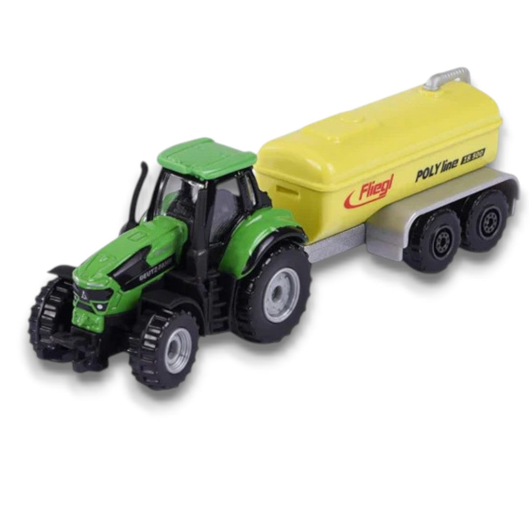 Majorette Deutz-Fahr Tractor with Fliegl Polyline Tanker Trailer | Die-Cast Farm Vehicle Set | Collectible Toy for Kids 3+