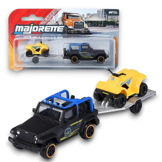 Majorette 1:64 Jeep Wrangler with ATV Trailer – Die-Cast Off-Road Vehicle Set