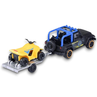 Majorette Jeep Wrangler with Quad Bike Trailer | Die-Cast SUV & ATV Toy Set | Collectible Vehicle Set for Kids 3+