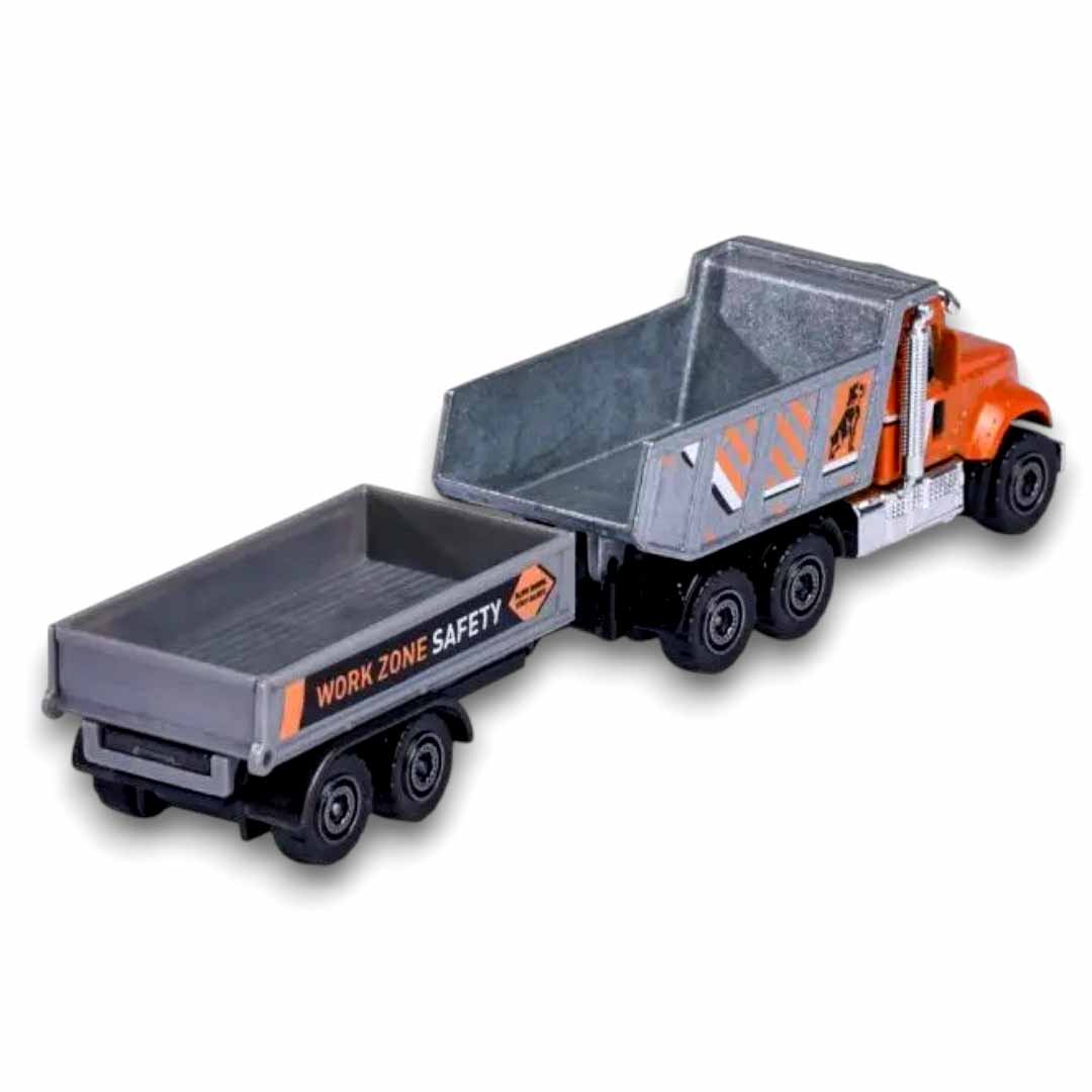Majorette Mack Granite Dump Truck with Safety Trailer | Die-Cast Construction Vehicle Set | Collectible Toy Truck for Kids 3+