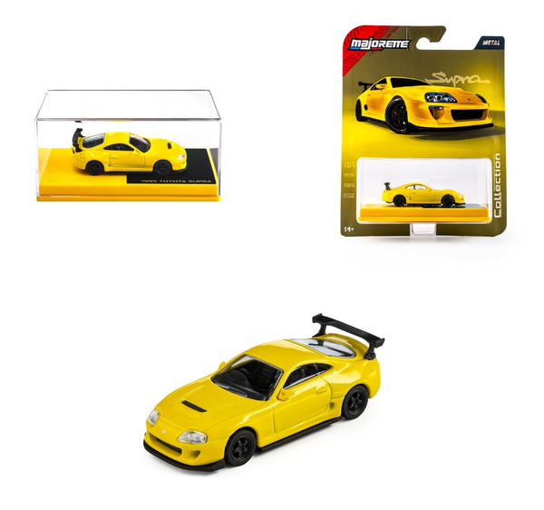 Majorette 1:64 Scale 1995 Toyota Supra MK4 Yellow Collector’s Edition Die-Cast Model Car | Metal Chassis, Rubber Tyres & Premium Display Show Case Collection