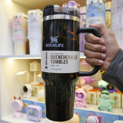 STANLEY Quencher H2.0 FlowState Tumbler 40 oz (1.18L) Black Marble Edition Insulated Stainless Steel Travel Mug