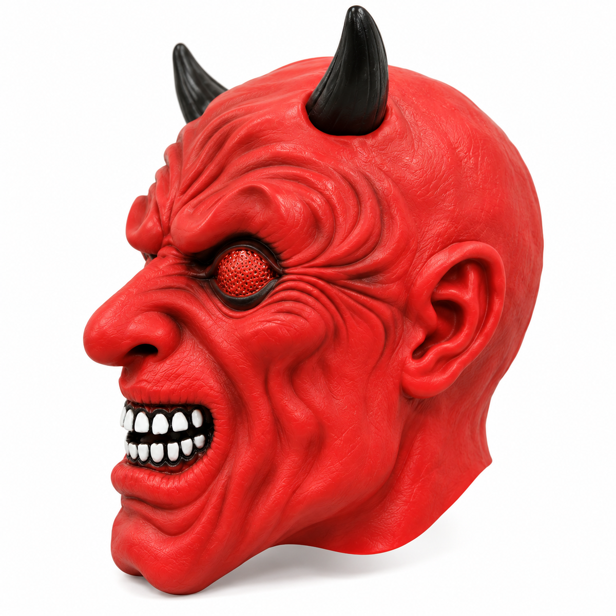 Halloween Scary Red Devil Mask with Black Horns – Horror Demon Costume Mask for Adults