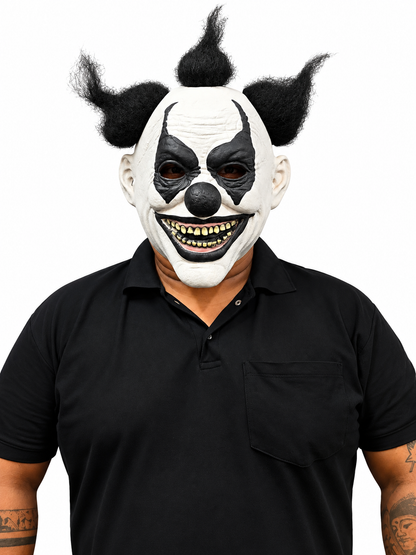 Halloween Scary Evil Clown Mask with Black Hair – Creepy Horror Joker Costume Mask for Adults