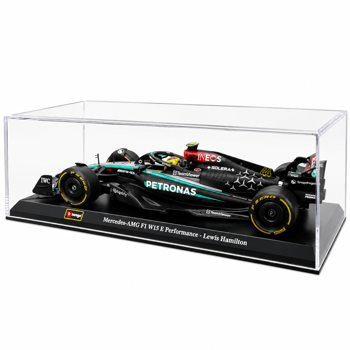 Bburago 1:24 Scale Mercedes-AMG F1 W15 E Performance Lewis Hamilton #44 Formula 1 Diecast Racing Car Model with Display Case