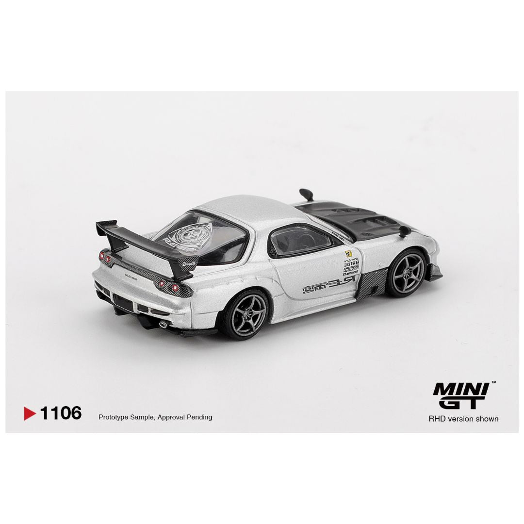 Mini GT 1:64 Mazda RX-7 RE-Amemiya Silver Metallic Diecast Model Car – MGT01106-BL