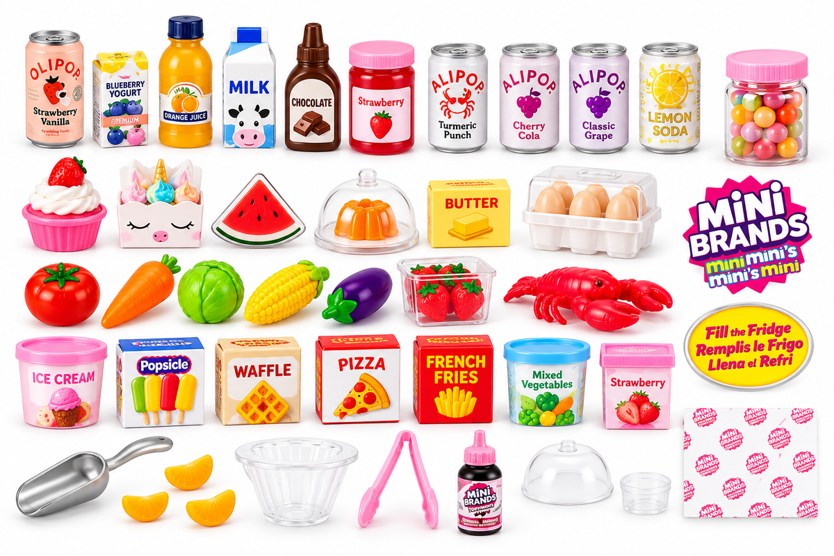 Mini Brands Fill The Fridge Season 1 Playset + 2 Mini Brands Capsules | Mini Grocery Fridge with Mini Food & Drink Collectibles | Toy Playset for Kids Ages 5+ - Pink
