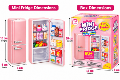 Mini Mini's Mini Mini Fridge Playset – Fill the Fridge Toy with 60+ Collectibles & Built-in LED/UV Light - Small Pink