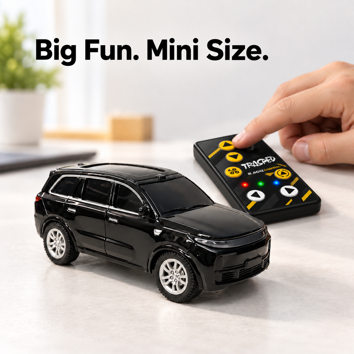 TRASPEED 1:64 Mini RC SUV – Black Metal Body, 2.4GHz Remote & App Control