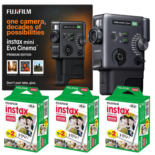 Fujifilm Instax Mini Evo Cinema Premium Edition Hybrid Instant Camera with 60 Mini Film Shots – Capture, Create & Print