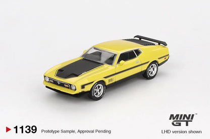 Mini GT 1:64 Ford Mustang Mach 1 Grabber Yellow Diecast Model Car – Classic Muscle Collectible