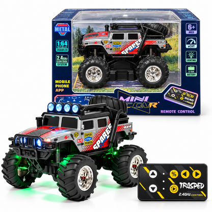TRASPED HG4-525 Mini RC Off-Road Rock Crawler Truck – Metal Body, 2.4GHz Remote & App Control, LED Lights