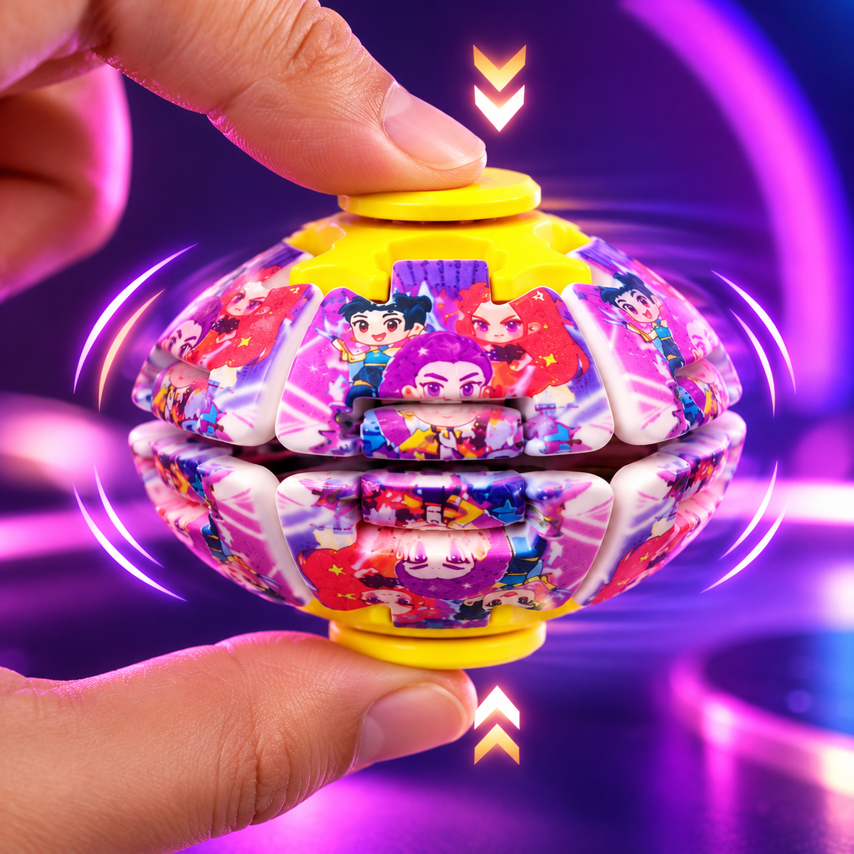 Transforming Fingertip Spinner Ball with Huntrix Girl Design – Fidget Toy, 1 Random Colour