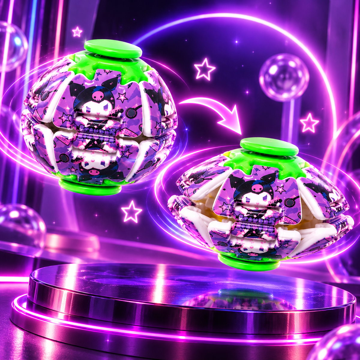 Kuromi Transforming Fingertip Spinner Ball – Fidget Toy, 1 Random Colour