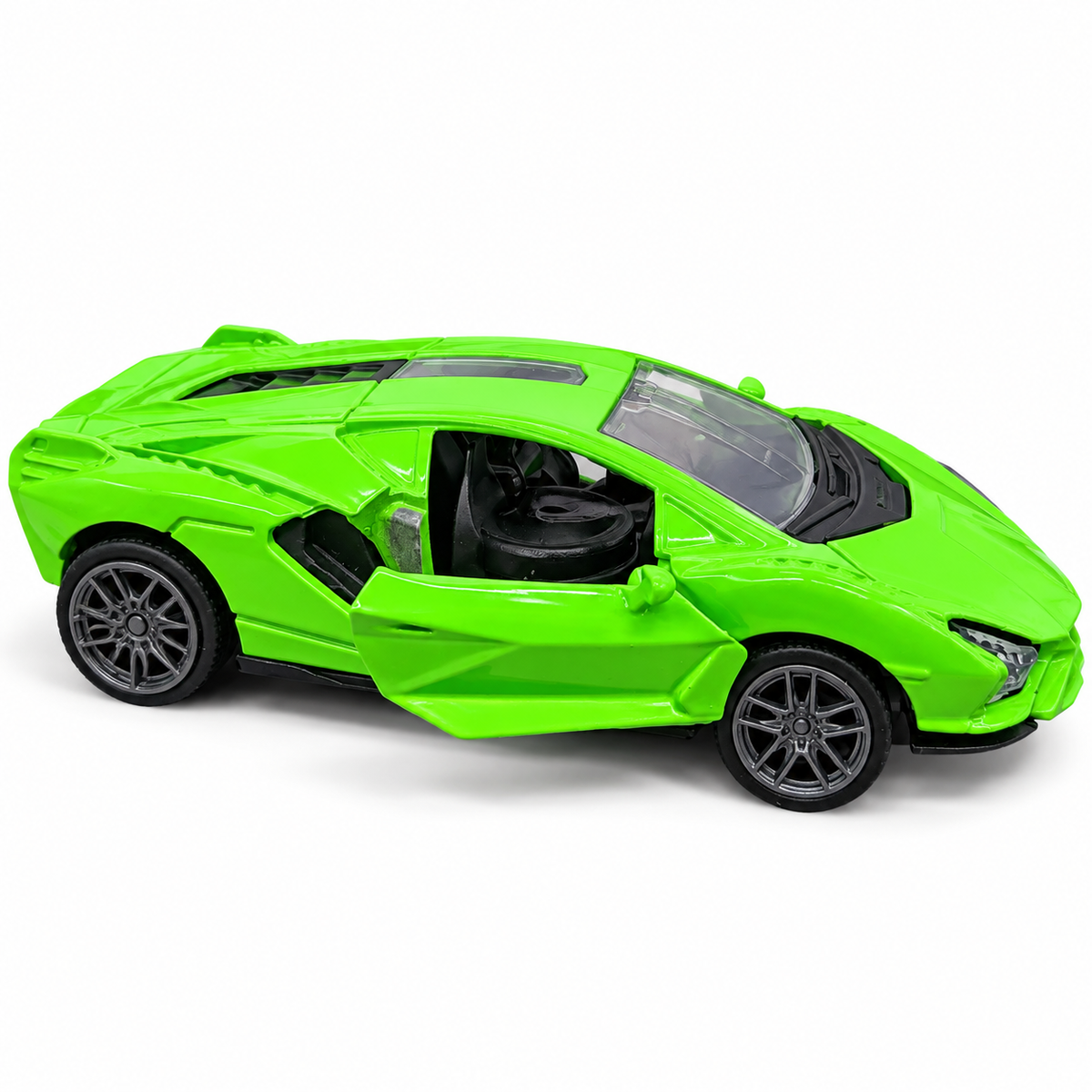 Road Burner Metal Racers 1:39 Scale Diecast Sports Car Toy – Green | Pull Back Action, Openable Doors, Metal Body, Racing Car Model for Kids 3+ Years