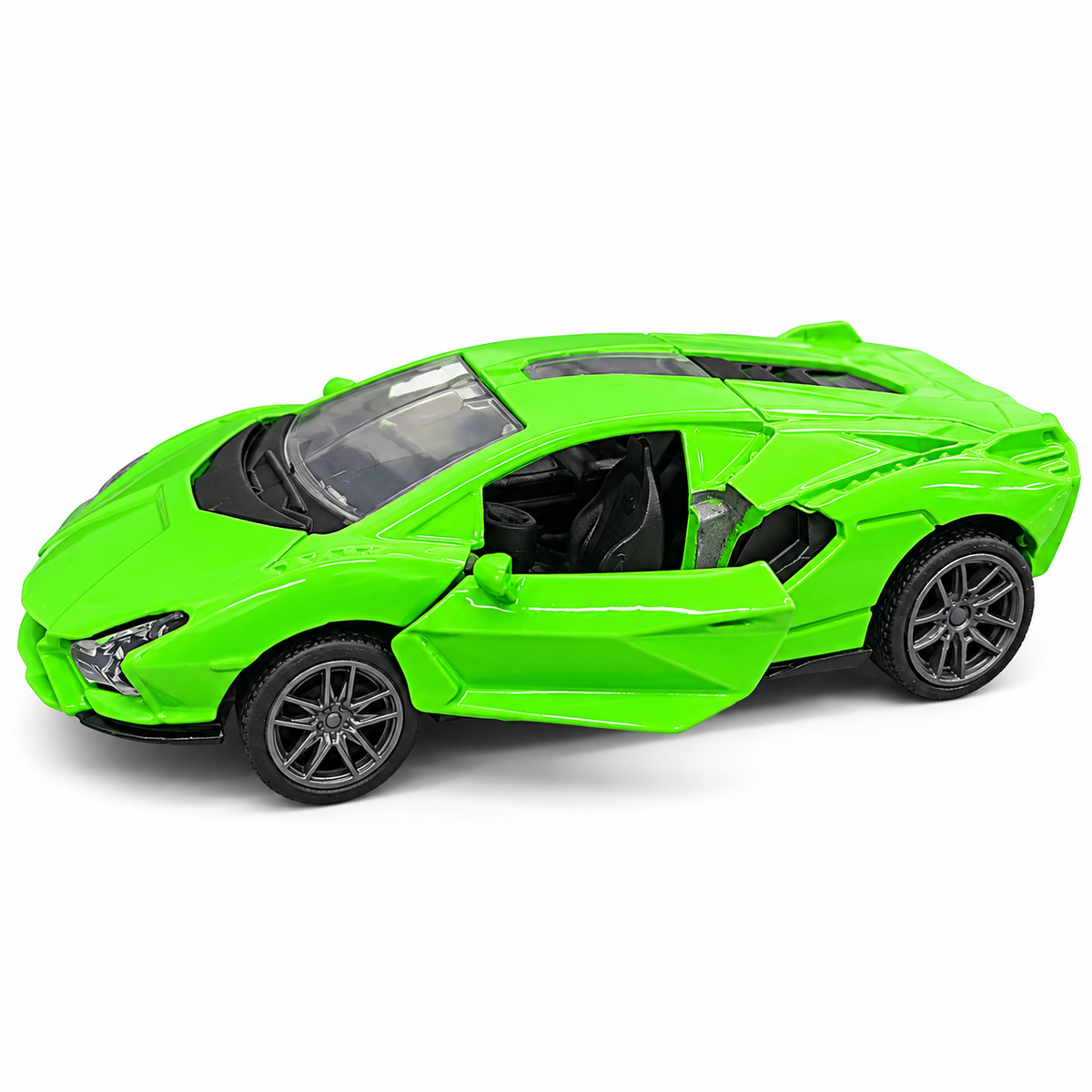 Road Burner Metal Racers 1:39 Scale Diecast Sports Car Toy – Green | Pull Back Action, Openable Doors, Metal Body, Racing Car Model for Kids 3+ Years