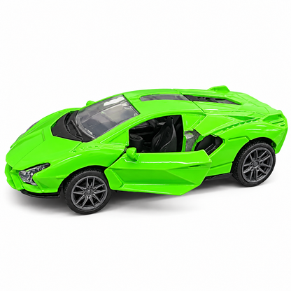 Road Burner Metal Racers 1:39 Scale Diecast Sports Car Toy – Green | Pull Back Action, Openable Doors, Metal Body, Racing Car Model for Kids 3+ Years