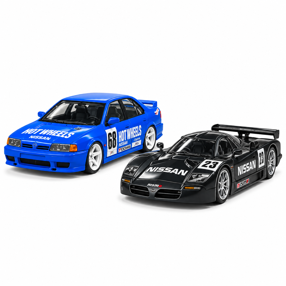 Hot Wheels Premium 1:64 Scale Car Culture Nissan 2-Pack – 1994 Nissan Primera & Nissan R390 GT1 Diecast Model Cars with Metal Body & Real Riders Rubber Tyres (HBL96-953N)