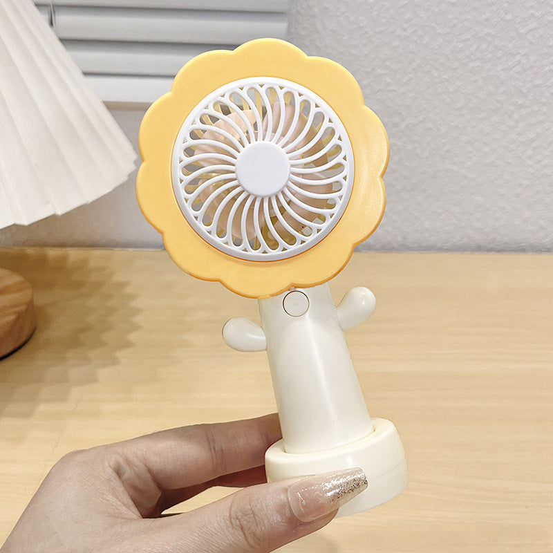 Portable Handheld Mini Fan with Stand – Flower Design Personal Cooling Fan for Travel, Office & Outdoor Use (Pack of 1)